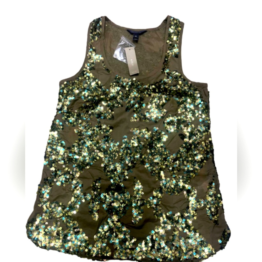 J Crew Sequins Cotton Racer Back Tank In Olive Green Sz 00 NWT